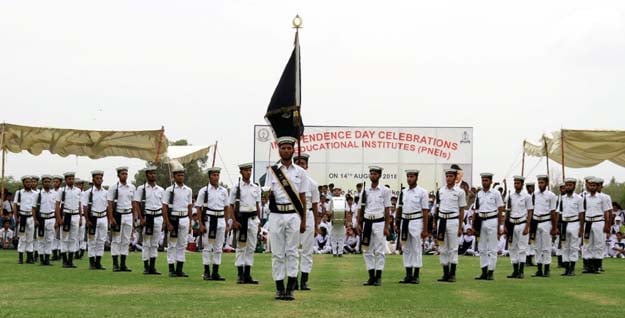 pakistan navy sailors marching during independence day special show arranged by educational institutes photo pakistan navy