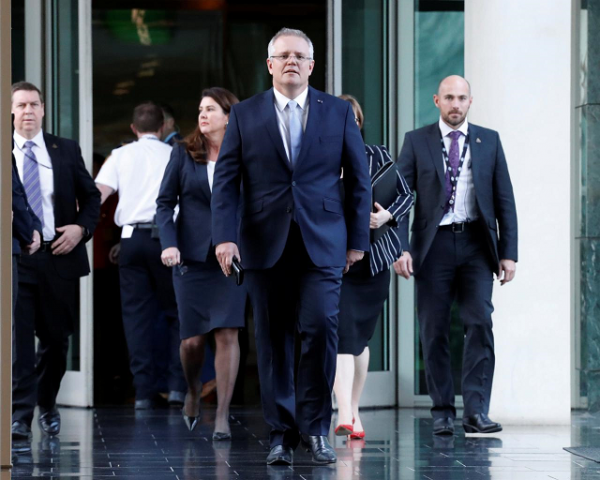 treasurer of australia scott morrison arrives for a party meeting in canberra australia august 24 2018 photo reuters treasurer of australia scott morrison arrives for a party meeting in canberra australia august 24 2018 photo reuters
