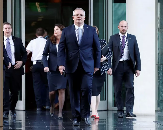treasurer of australia scott morrison arrives for a party meeting in canberra australia august 24 2018 photo reuters treasurer of australia scott morrison arrives for a party meeting in canberra australia august 24 2018 photo reuters
