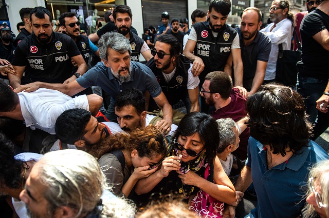 turkish riot police detains protesters of saturday mothers group demonstration on august 25 2018 in istanbul photo afp