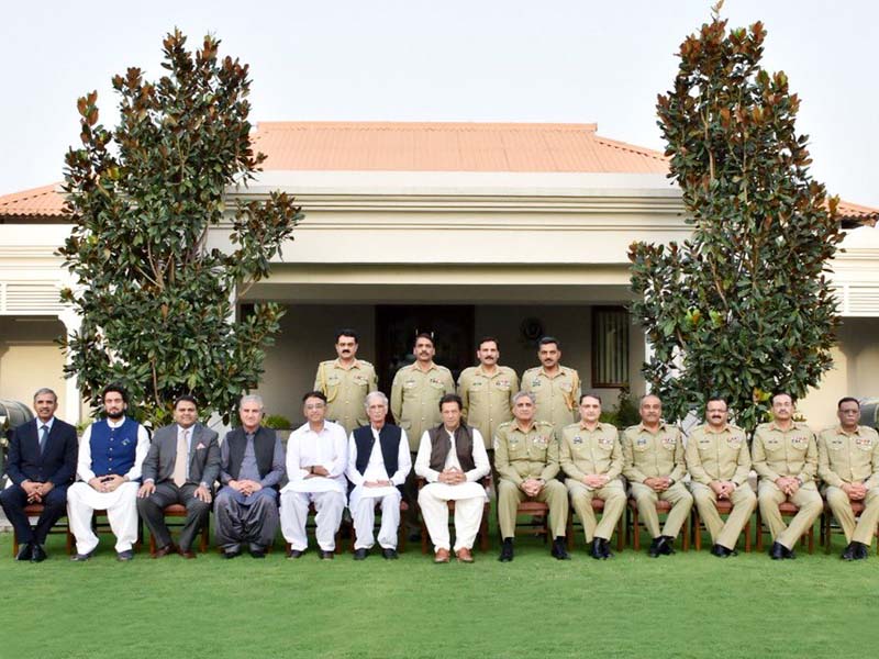 pm imran was accompanied by defence minister pervez khattak foreign minister shah mehmood qureshi finance minister asad umar information minister fawad chaudhry and minister of state for interior shaheryar afridi photo ispr