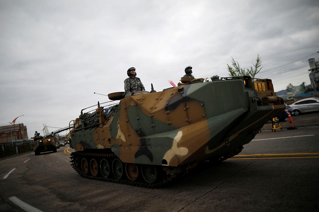 amphibious assault vehicles of the south korean marine corps travel during a military exercise as a part of the annual joint military training called foal eagle between south korea and the us in pohang south korea april 5 2018 photo reuters amphibious assault vehicles of the south korean marine corps travel during a military exercise as a part of the annual joint military training called foal eagle between south korea and the us in pohang south korea april 5 2018 photo reuters