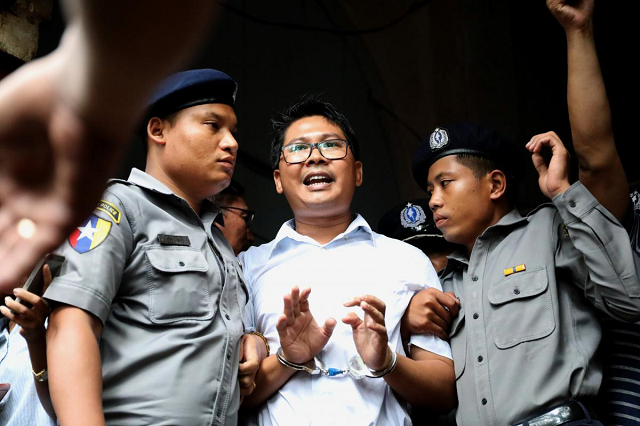 detained reuters journalists wa lone and kyaw soe oo arrive to listen to their verdict at insein court in yangon myanmar september 3 2018 photo reuters detained reuters journalists wa lone and kyaw soe oo arrive to listen to their verdict at insein court in yangon myanmar september 3 2018 photo reuters