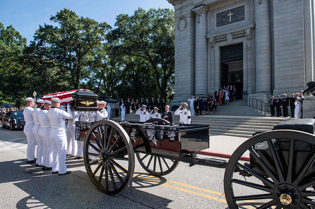 navy body bearers place the casket of late senator john mccain photo afp navy body bearers place the casket of late senator john mccain photo afp