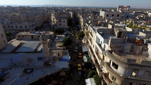 a general view taken with a drone shows part of the militant held idlib city syria photo reuters