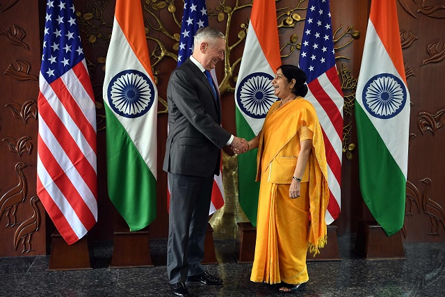 us secretary of state mike pompeo l shaking hands with india 039 s foreign minister sushma swaraj prior to a meeting in new delhi photo afp