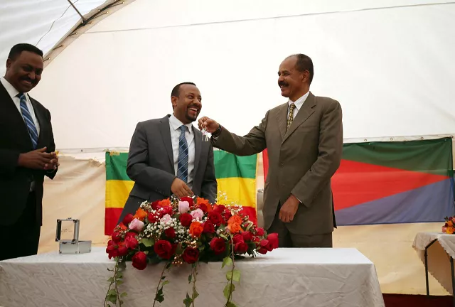 eritrea 039 s president isaias afwerki receives a key from ethiopia 039 s prime minister abiy ahmed during the inauguration ceremony marking the reopening of the eritrean embassy in addis ababa ethiopia july 16 2018 photo reuters eritrea 039 s president isaias afwerki receives a key from ethiopia 039 s prime minister abiy ahmed during the inauguration ceremony marking the reopening of the eritrean embassy in addis ababa ethiopia july 16 2018 photo reuters