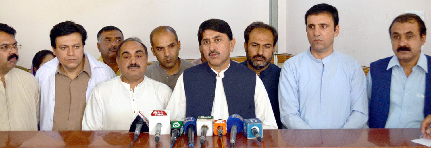 balochistan minister for health naseebullah marri addresses the media at the civil hospital quetta photo express