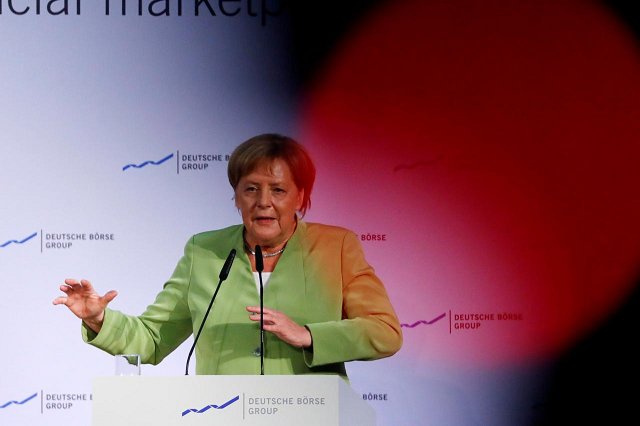 german chancellor angela merkel delivers a speech during a financial conference at the stock exchange in frankfurt germany september 4 2018 photo reuters german chancellor angela merkel delivers a speech during a financial conference at the stock exchange in frankfurt germany september 4 2018 photo reuters