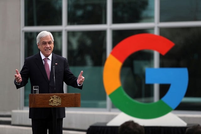 chile 039 s president sebastian pinera delivers a speech near a google logo during the announcement of the plans for their data centre expansion in santiago chile september 12 2018 photo reuters