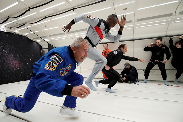 retired sprinter usain bolt french astronaut jean francois clervoy ceo of novespace and french interior designer octave de gaulle who designed a bottle of quot mumm grand cordon stellar quot enjoy zero gravity conditions during a flight in a specially modified airbus zero g plane above reims france september 12 2018 photo reuters retired sprinter usain bolt french astronaut jean francois clervoy ceo of novespace and french interior designer octave de gaulle who designed a bottle of quot mumm grand cordon stellar quot enjoy zero gravity conditions during a flight in a specially modified airbus zero g plane above reims france september 12 2018 photo reuters