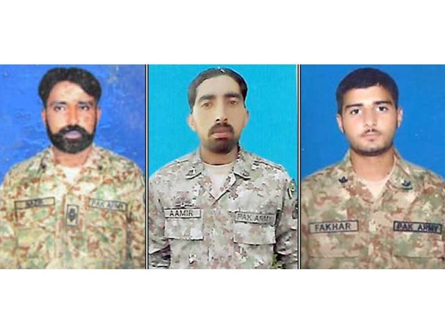 naib subedar nazir ahmed chandio sepoy fakhar and sepoy amir of pakistan army embraced martyrdom photo ispr naib subedar nazir ahmed chandio sepoy fakhar and sepoy amir of pakistan army embraced martyrdom photo ispr