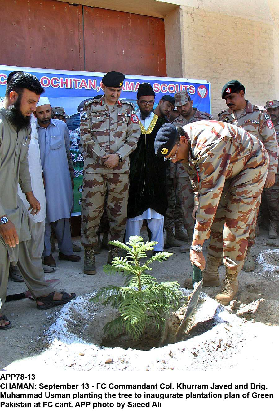 an fc personnel plants a sapling inside the fc cantt in chaman photo app