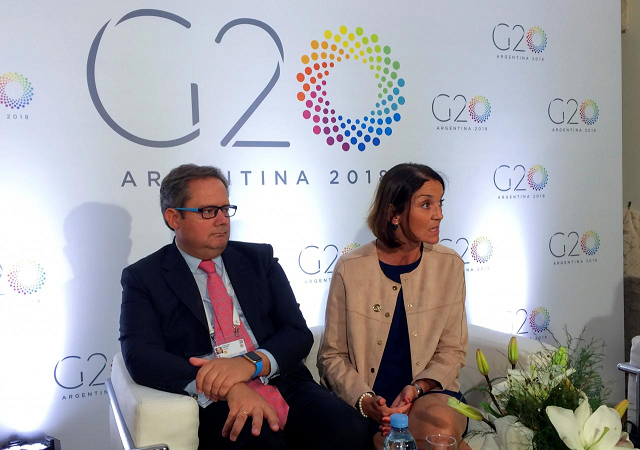 spain 039 s minister of industry trade and tourism maria reyes maroto talks to journalists next to spain 039 s director general for international trade and investment jose luis kaiser moreiras during g20 trade ministers meeting in mar del plata buenos aires argentina september 14 2018 photo reuters