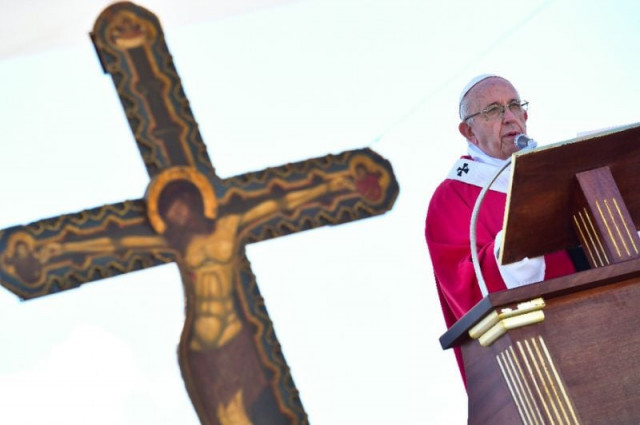 pope francis called on mobsters to convert to a crime free life at an open air mass in palermo on saturday   photo afp