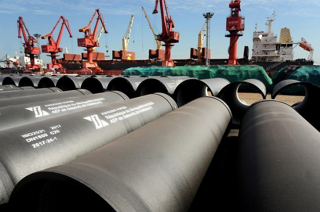 steel pipes to be exported are seen at a port in lianyungang jiangsu province china may 31 2018 photo reuters