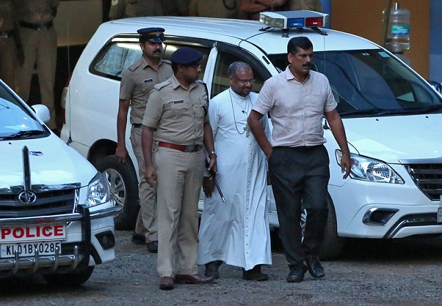 bishop franco mulakkal 2nd r accused of raping a nun is pictured outside a crime branch office on the outskirts of kochi in the southern state of kerala india september 19 2018 reuters