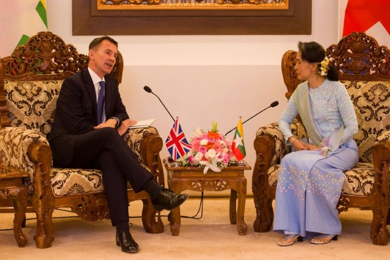 hunt arrived in yangon on wednesday and said he wanted to see quot first hand quot the humanitarian crisis faced by the rohingya photo afp