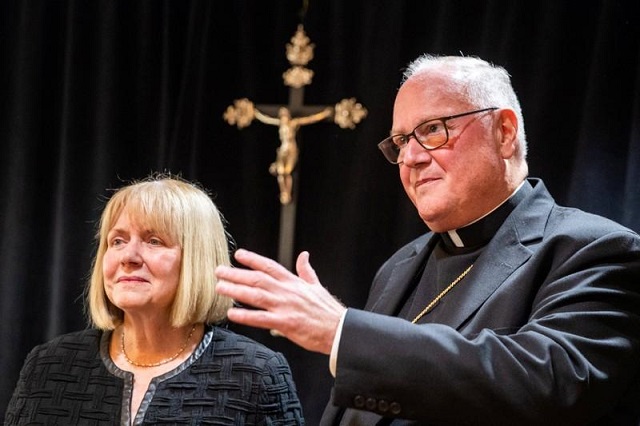 former judge in the us district court for the southern district of new york barbara s jone and archbishop of new york cardinal timothy dolan speak during a news conference in manhattan new york september 20 2018 reuters