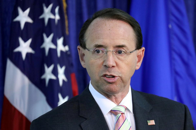 deputy us attorney general rod rosenstein speaks during the bureau of justice assistance 039 s rollout for the quot fentanyl the real deal quot training video in washington us august 30 2018 photo reuters