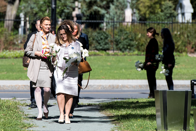 canadian foreign minister chrystia freeland leads other female foreign ministers to commemorate the victims of gender and sexual based violence by remembering the ecole polytechnique massacre in montreal canada photo afp canadian foreign minister chrystia freeland leads other female foreign ministers to commemorate the victims of gender and sexual based violence by remembering the ecole polytechnique massacre in montreal canada photo afp