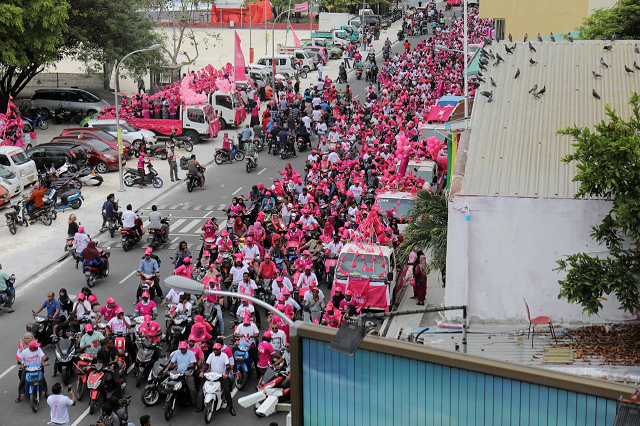 supporters of the maldivian president abdulla yameen ride on their bikes during the final campaign march rally ahead of their presidential election in male maldives september 22 2018 photo reuters