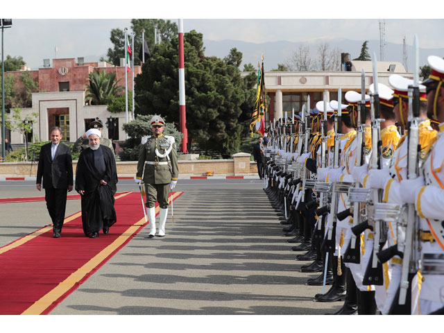 iranian president hassan rouhani and vice president eshaq jahangiri during a farewell ceremony at the mehrabad airport in tehran shortly before leaving tehran for the un general assembly in new york photo afp