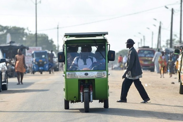 local politicians are putting great faith in chinese made tricycle taxis with rechargable solar energy panels which have been plying routes in jacqueville a coastal town outside abidjan photo afp