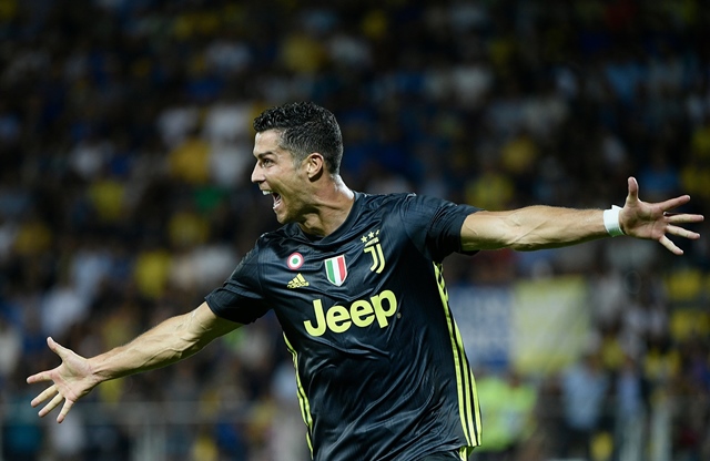 juventus 039 portuguese forward cristiano ronaldo celebrates after scoring during the italian serie a football match between frosinone and juventus turin on september 23 2018 at the benito stirpe stadium in frosinone photo afp