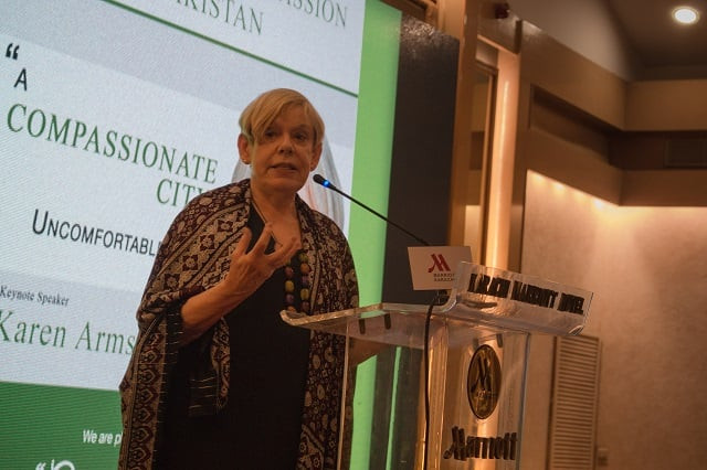 religious scholar karen armstrong delivers a lecture at marriott hotel in karachi photo express religious scholar karen armstrong delivers a lecture at marriott hotel in karachi photo express