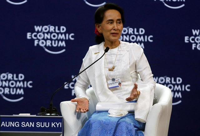 myanmar 039 s state counsellor aung san suu kyi speaks at the world economic forum on asean at the national convention center in hanoi vietnam september 13 2018 photo reuters