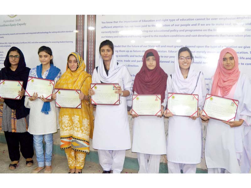 position holders pose at the press conference organised by bise s officials to announce the results at the board office in hyderabad on saturday photo inp