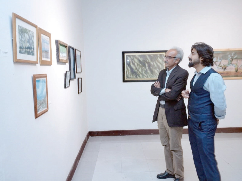 renowned artist naveed khan reflects on his artwork showcased at the pakistan national council of the arts in islamabad photo express