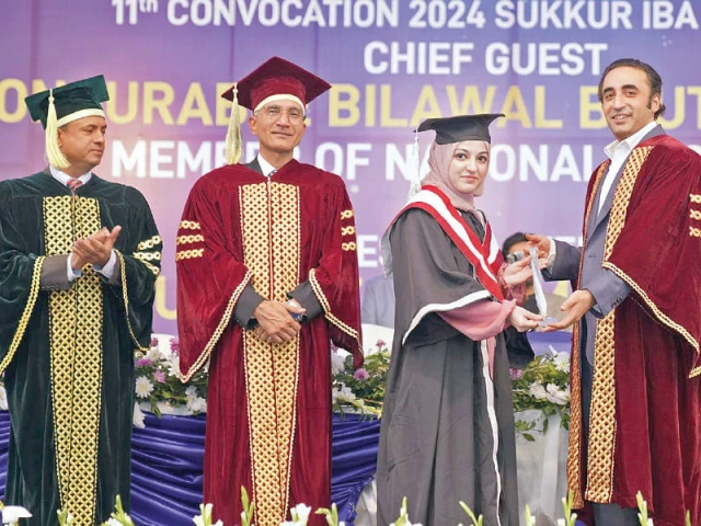ppp chairperson bilawal bhutto zardari presents a certificate to a student at iba sukkur s 11th convocation ceremony celebrating academic excellence and future leaders photo ppi ppp chairperson bilawal bhutto zardari presents a certificate to a student at iba sukkur s 11th convocation ceremony celebrating academic excellence and future leaders photo ppi