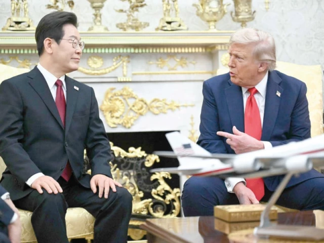 us president donald trump speaks during a bilateral meeting with south korean president lee jae myung in the oval office of the white house in washington dc photo afp