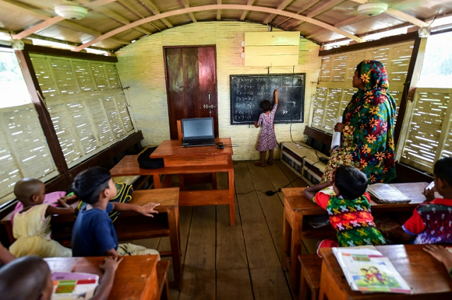 a classroom in one of bangladesh 039 s floating schools photo afp