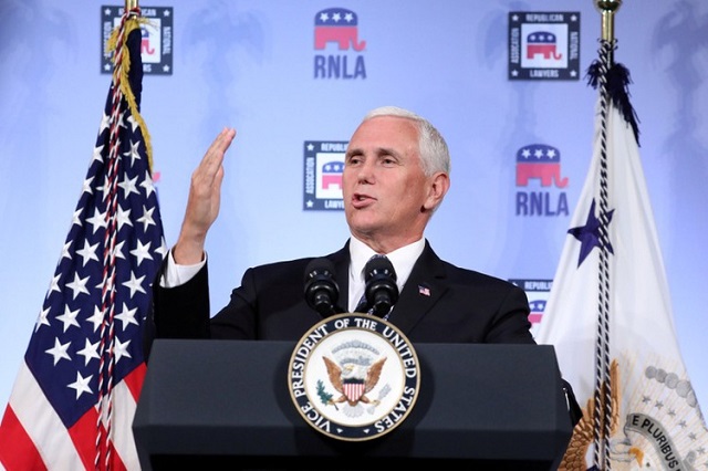 us vice president mike pence delivers a speech at the republican national lawyers association rnla in washington us august 24 2018 photo reuters