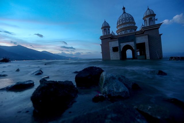 the remains of an indonesian mosque destroyed by the earthquake and tsunami are seen in palu suwalesi photo reuters