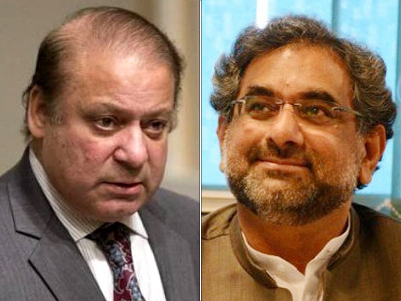 former prime ministers nawaz sharif and shahid khaqan abbasi photo express file