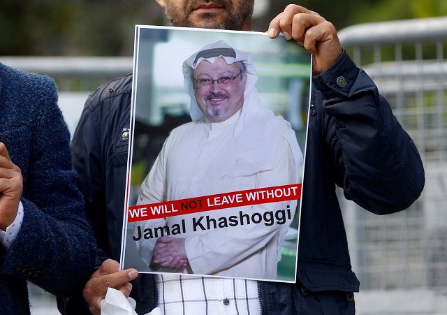 a demonstrator holds picture of saudi journalist jamal khashoggi during a protest in front of saudi arabia 039 s consulate in istanbul on oct 5 2018 photo reuters