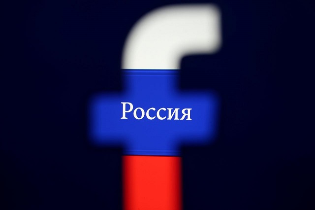 a 3d printed facebook logo is seen in front of a displayed russian flag in this photo illustration taken on august 3 2018 photo reuters