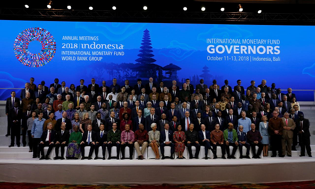 imf managing director christine lagarde cf central bank governors and finance ministers pose for a group photo at the international monetary fund   world bank group annual meeting 2018 in nusa dua bali indonesia october 13 2018 photo reuters