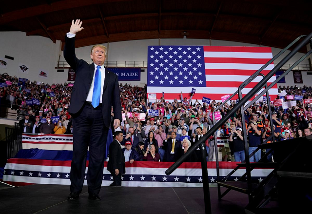 us president donald trump arrives to speak at a make america great again rally in richmond kentucky us october 13 2018 photo reuters us president donald trump arrives to speak at a make america great again rally in richmond kentucky us october 13 2018 photo reuters