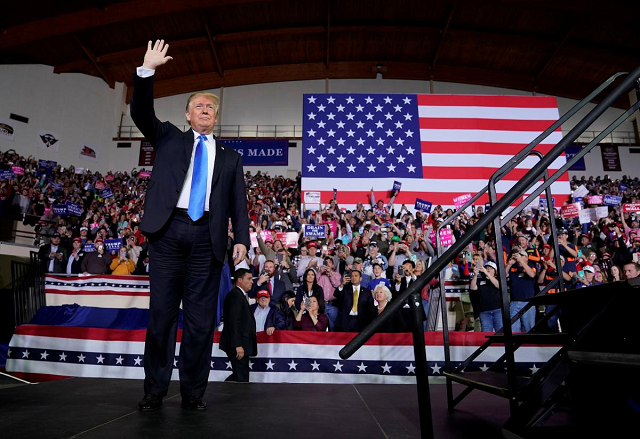 us president donald trump arrives to speak at a make america great again rally in richmond kentucky us october 13 2018 photo reuters