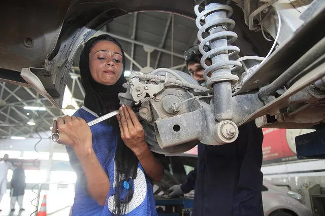mechanic uzma nawaz fixes a car at an auto workshop in multan photo afp mechanic uzma nawaz fixes a car at an auto workshop in multan photo afp