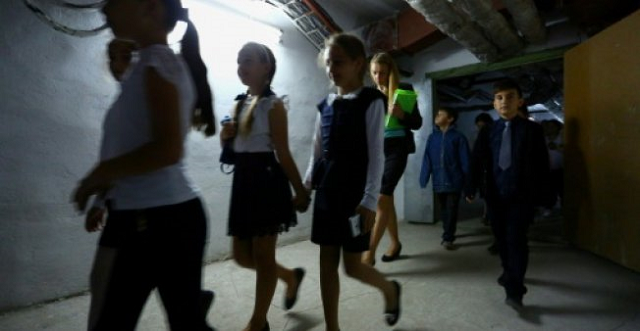 children file past during a war drill at school photo afp