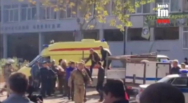 emergency services carry an injured victim of a blast at at a college in the port city of kerch crimea in this still image taken from a video photo reuters