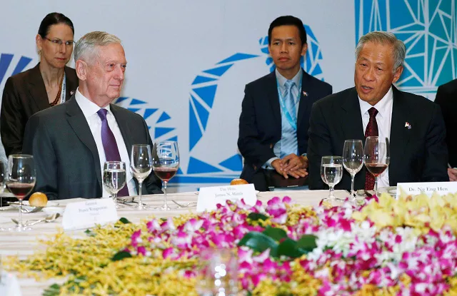 us secretary of defense james mattis and singapore defence minister ng eng hen meet asean defence ministers during a lunch meeting at the asean defence ministers 039 meeting in singapore october 19 2018 photo reuters us secretary of defense james mattis and singapore defence minister ng eng hen meet asean defence ministers during a lunch meeting at the asean defence ministers 039 meeting in singapore october 19 2018 photo reuters