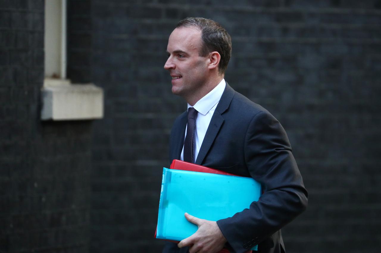britain 039 s secretary of state for exiting the eu dominic raab arrives in downing street london britain photo reuters
