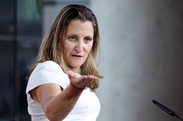 canadian foreign minister chrystia freeland takes part in a news conference at the embassy of canada in washington photo reuters